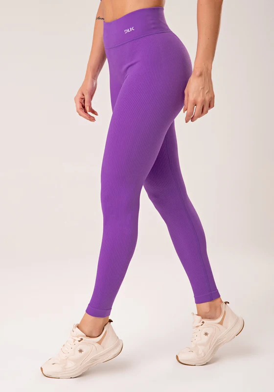 Legging Fitness Feminina Roxo Lavanda Canelada Com Cós Alto Seamless+ Dlk ROXO / G