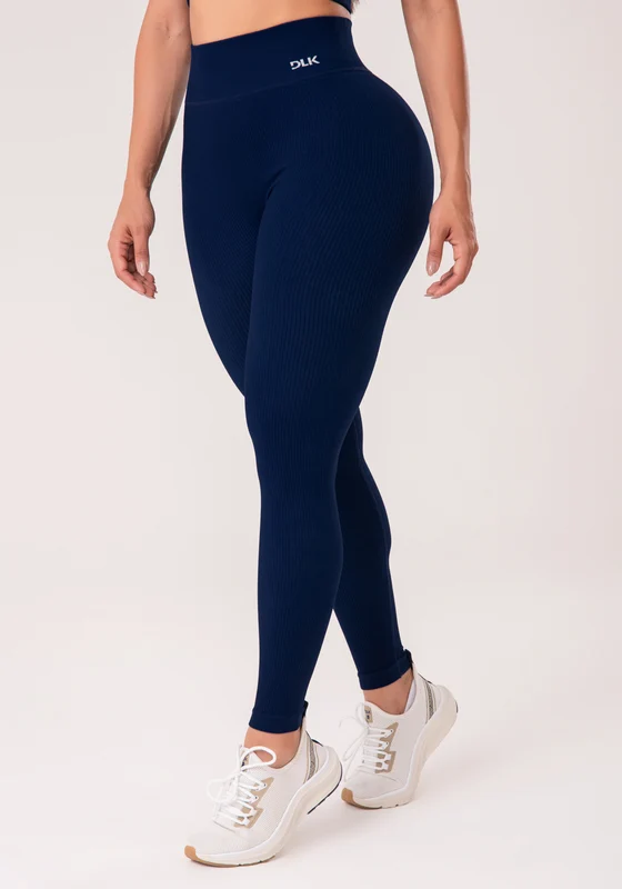 Legging Fitness Feminina Azul Marinho Canelada Com Cós Alto Seamless+ Dlk AZUL MARINHO / P