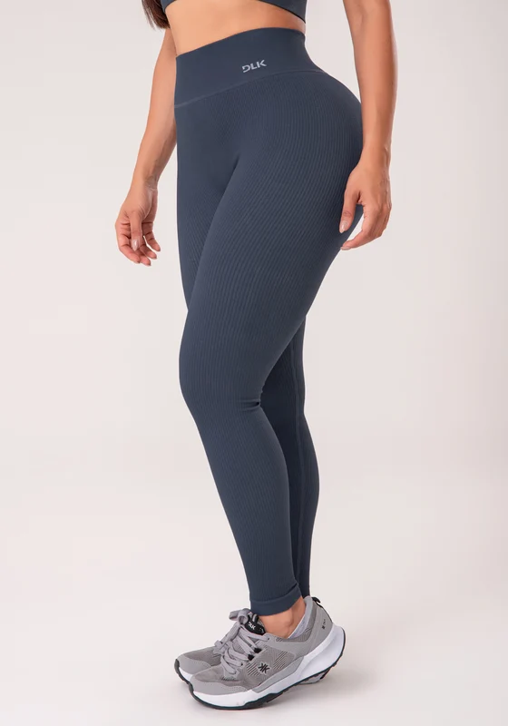 Legging Fitness Feminina Cinza Chumbo Canelada Com Cós Alto Seamless+ Dlk CINZA / M