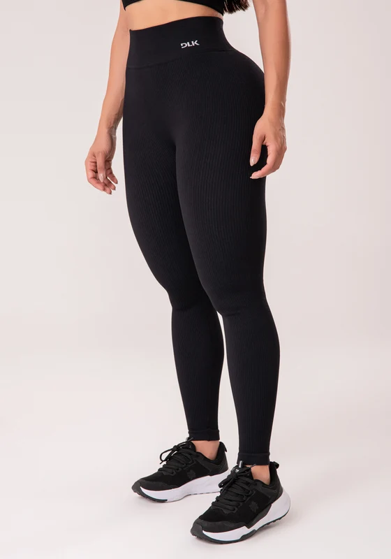 Legging Fitness Feminina Preto Canelada Com Cós Alto Seamless+ Dlk PRETO / GG