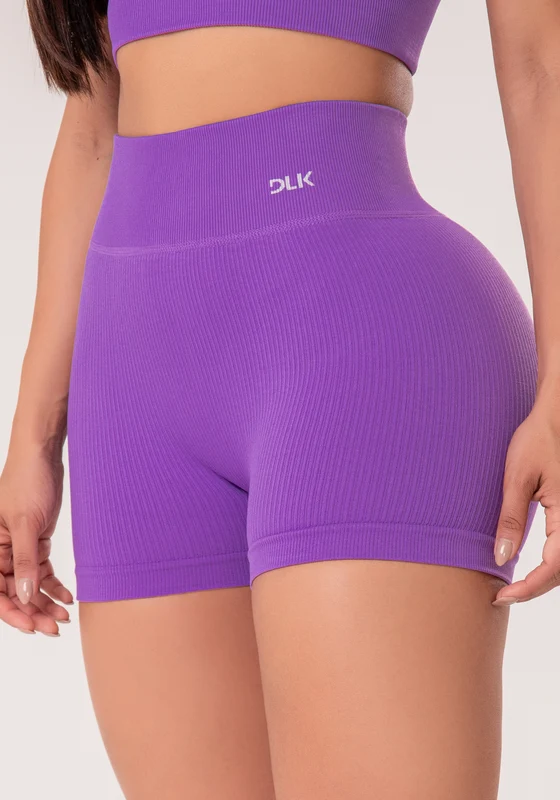 Short Fitness Feminino Roxo Lavanda Canelado Com Cós Alto Seamless+ Dlk ROXO / GG