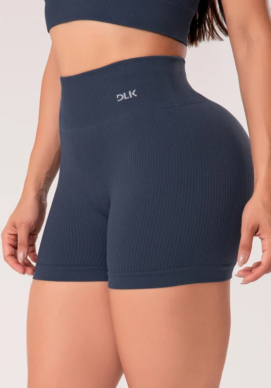 Short Fitness Feminino Cinza Chumbo Canelado Com Cós Alto Seamless+ Dlk CINZA / P