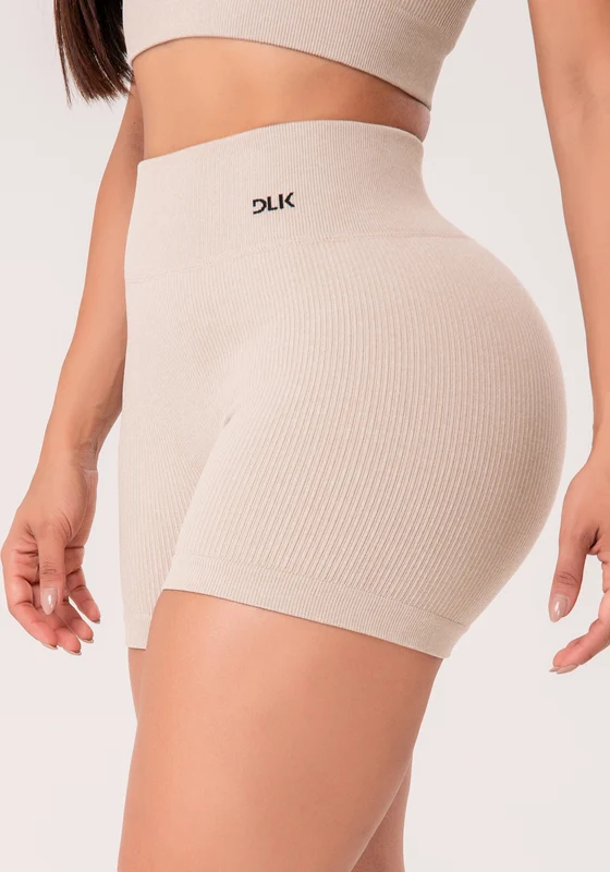 Short Fitness Feminino Areia Canelado Com Cós Alto Seamless+ Dlk NUDE / GG