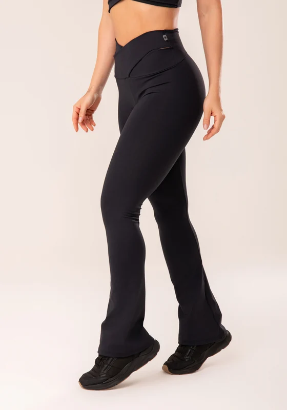 Calça Flare Preto Cós Transpassado Harmony Dlk PRETO / G