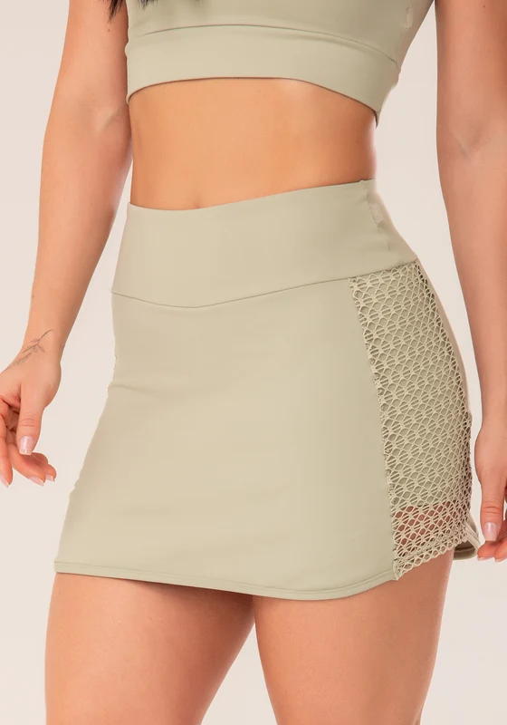 Short Saia Feminino Oliva Com Recortes Em Tela Harmony Dlk OLIVA / G