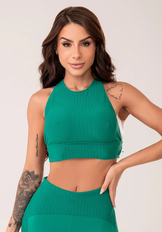 Top Fitness Feminino Verde Decote Alto Harmony Dlk VERDE / P