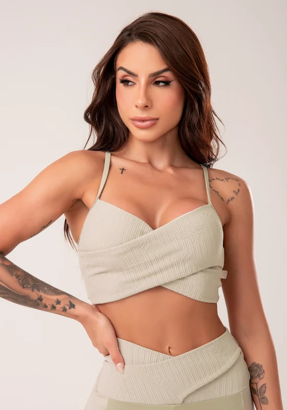 Top Fitness Feminino Oliva Texturizado Transpassado Harmony Dlk OLIVA / M