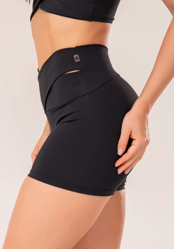 Short Fitness Feminino Preto Com Cós Transpassado Harmony Dlk PRETO / P
