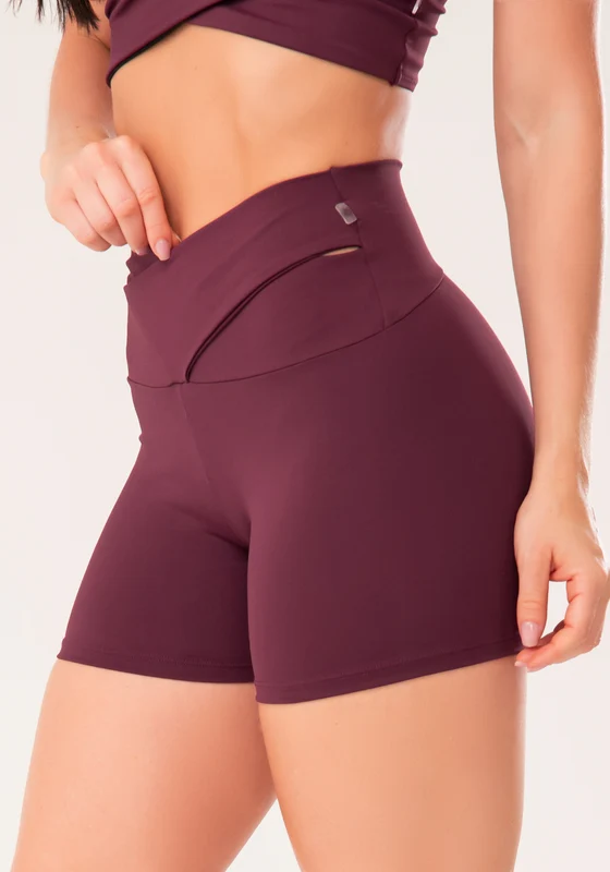 Short Fitness Feminino Vinho Com Cós Transpassado Harmony Dlk VINHO / P