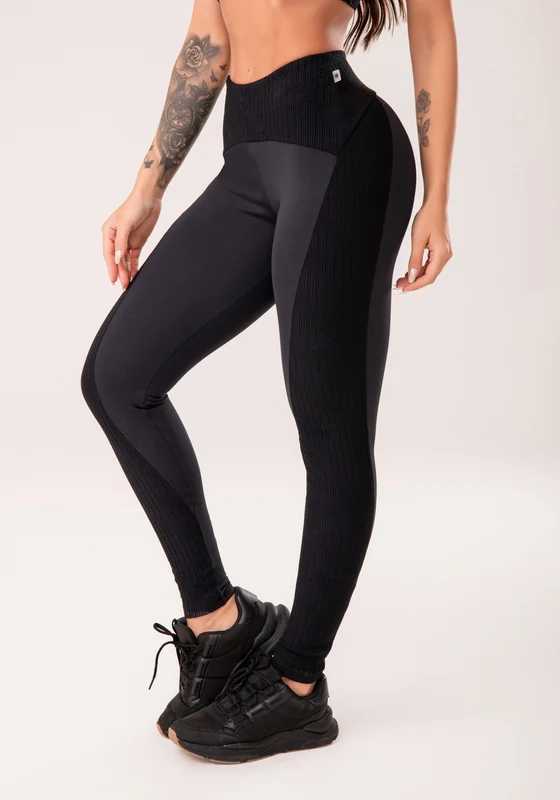 Legging Fitness Feminina Preto Com Recortes Harmony Dlk PRETO / P