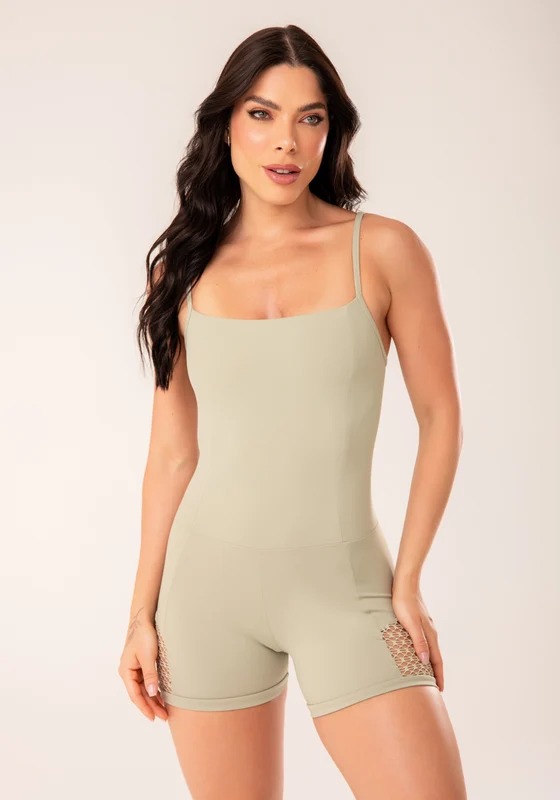 Macaquinho Fitness Feminino Oliva Com Recortes Em Tela Harmony Dlk OLIVA / P