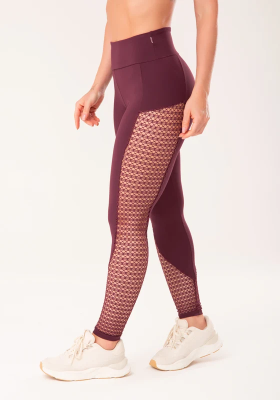 Legging Fitness Feminina Vinho Com Recortes Em Tela Harmony Dlk VINHO / M