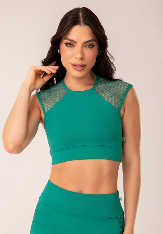Cropped Feminino Verde Manga Curta De Tela Harmony Dlk VERDE / M