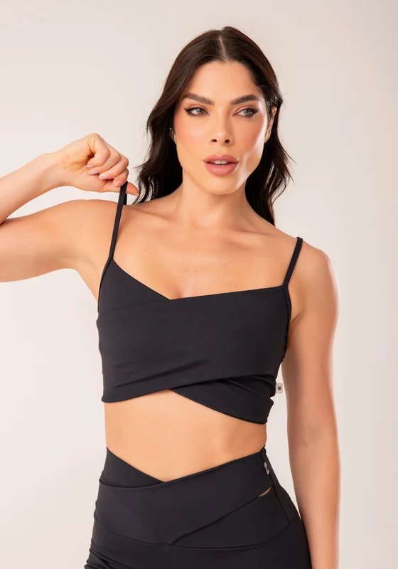 Top Fitness Feminino Preto Transpassado Harmony Dlk PRETO / G