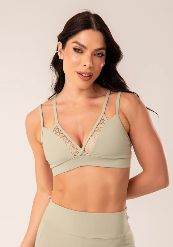 Top Fitness Feminino Oliva Alça Dupla e Tela Harmony Dlk OLIVA / P