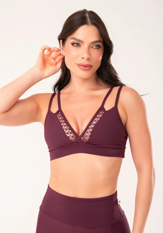 Top Fitness Feminino Vinho Alça Dupla e Tela Harmony Dlk VINHO / M