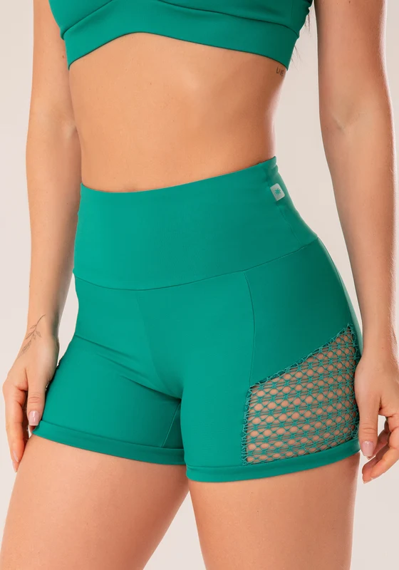 Short Fitness Feminino Verde Com Recortes Em Tela Harmony Dlk VERDE / M