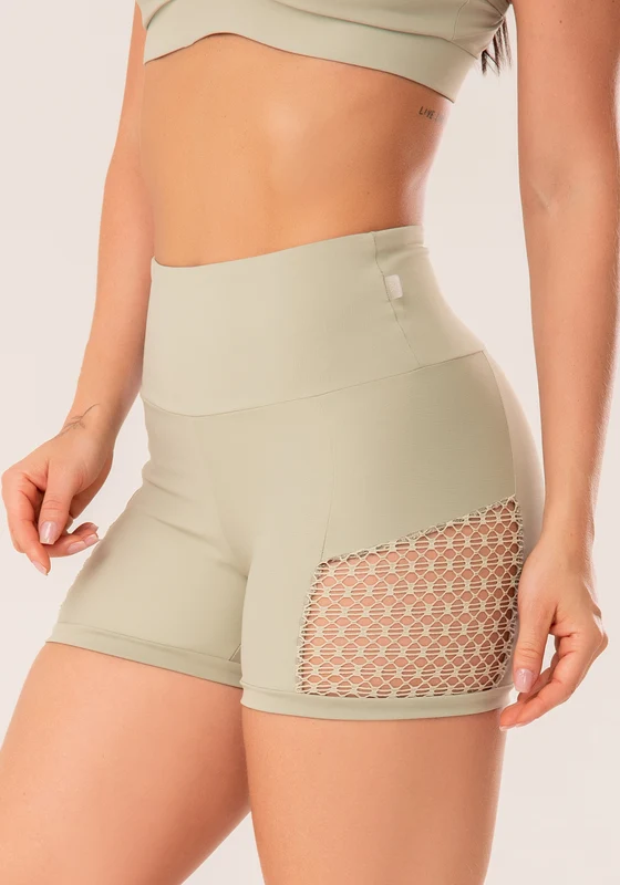 Short Fitness Feminino Oliva Com Recortes Em Tela Harmony Dlk OLIVA / M