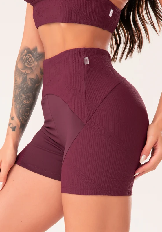 Short Fitness Feminino Vinho Com Recortes Texturizados Harmony Dlk VINHO / P