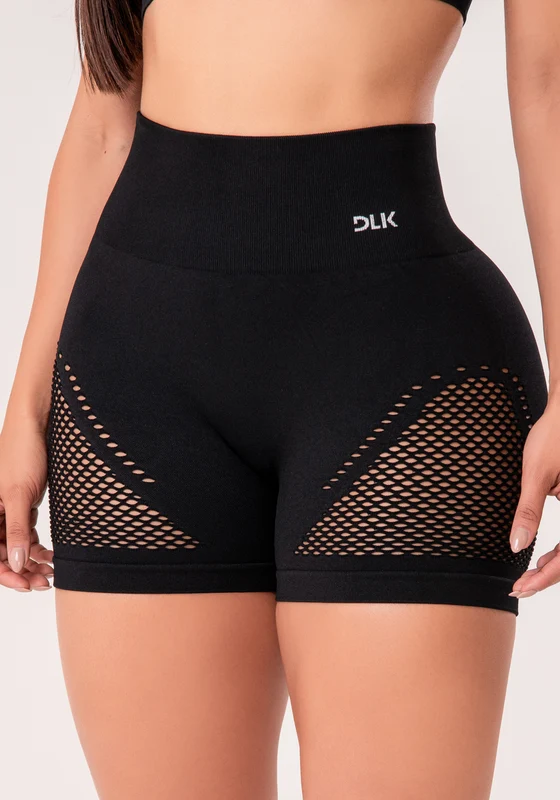 Short Fitness Feminino Preto Com Tela E Modela Bumbum Seamless+ Dlk PRETO / GG