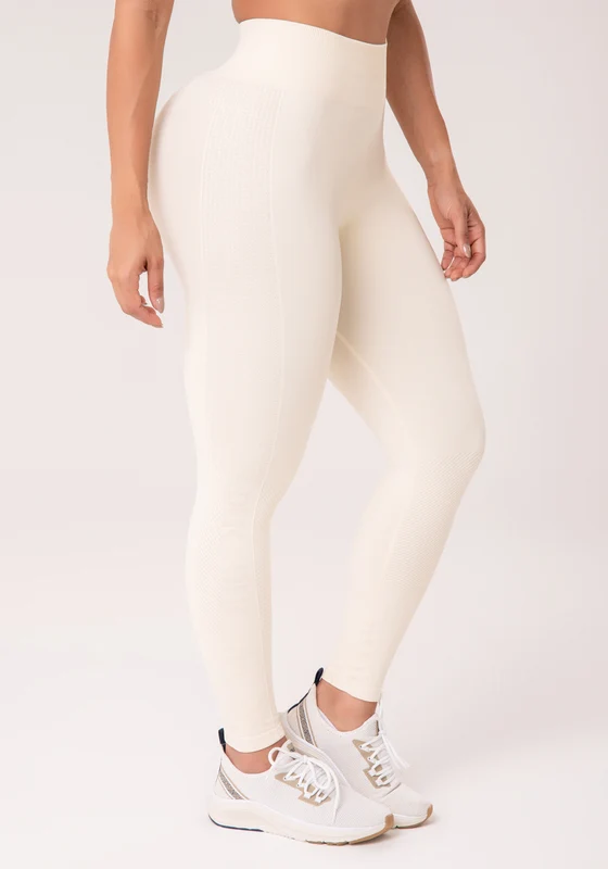 Legging Fitness Feminina Creme Com Detalhe Logomania E Modela Bumbum Seamless+ Dlk NUDE / GG