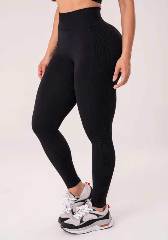 Legging Fitness Feminina Preto Com Detalhe Logomania E Modela Bumbum Seamless+ Dlk PRETO / P