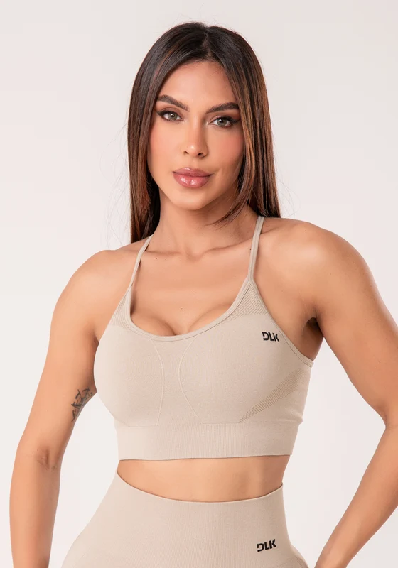 Top Fitness Feminino Areia Com Bojo E Alças Cruzadas Reguláveis Seamless+ Dlk NUDE / G