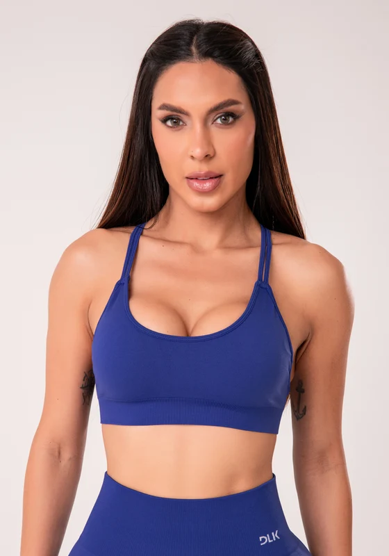 Top Fitness Feminino Azul Royal Com Bojo E Alças Cruzadas Seamless+ Dlk AZUL / P
