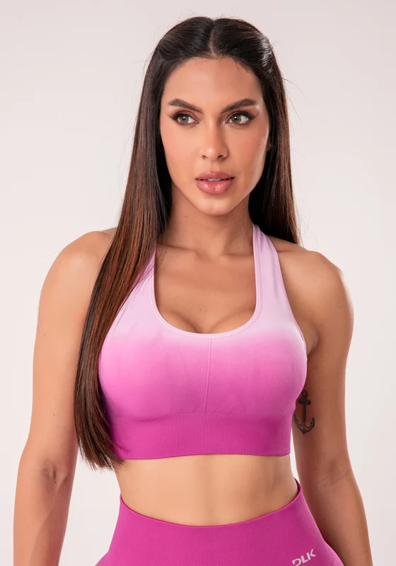 Top Fitness Feminino Nadador Fúcsia Degradê Com Bojo Seamless+ Dlk ROSA / G