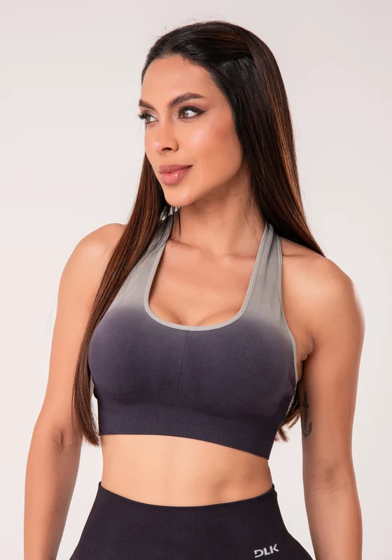 Top Fitness Feminino Nadador Preto Degradê Com Bojo Seamless+ Dlk PRETO / G