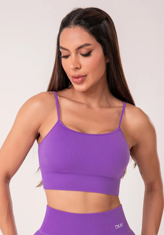 Top Fitness Feminino Roxo Lavanda Canelado Com Bojo E Alças Reguláveis Seamless+ Dlk ROXO / G