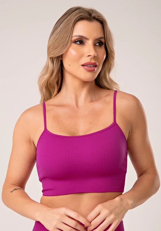 Top Fitness Feminino Fúcsia Canelado Com Bojo E Alças Reguláveis Seamless+ Dlk ROSA / G