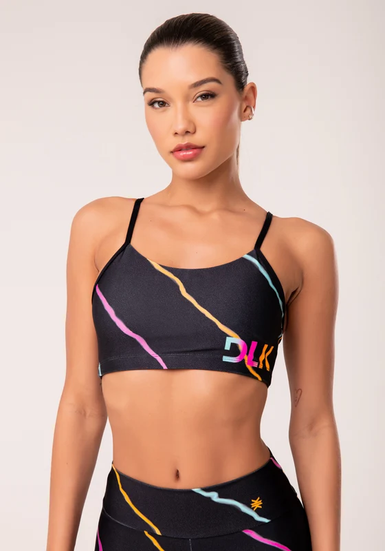 Top Fitness Feminino Com Bojo Estampado Neon Energetic Printed Dlk COLORIDO / G