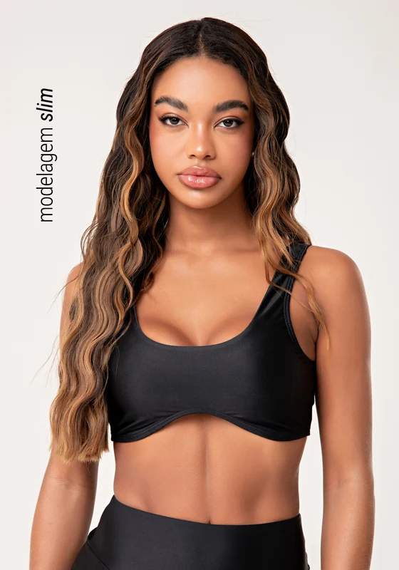 Top Fitness Feminino Preto Underboob Com Bojo Lush Dlk PRETO / G