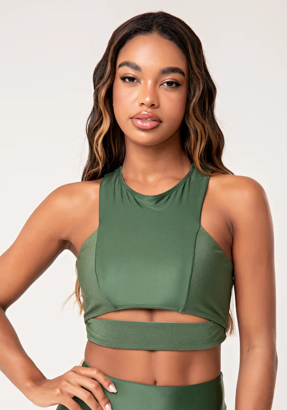 Top Fitness Feminino Verde Cut-out com Detalhe Canelado Lush Dlk VERDE / M