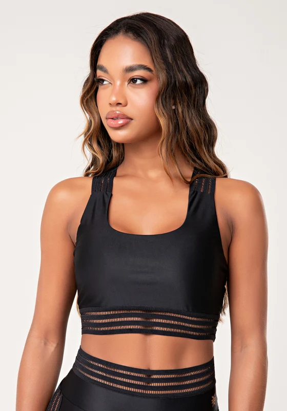Top Fitness Feminino Preto Com Alças Cruzadas De Elástico Lush Dlk PRETO / M