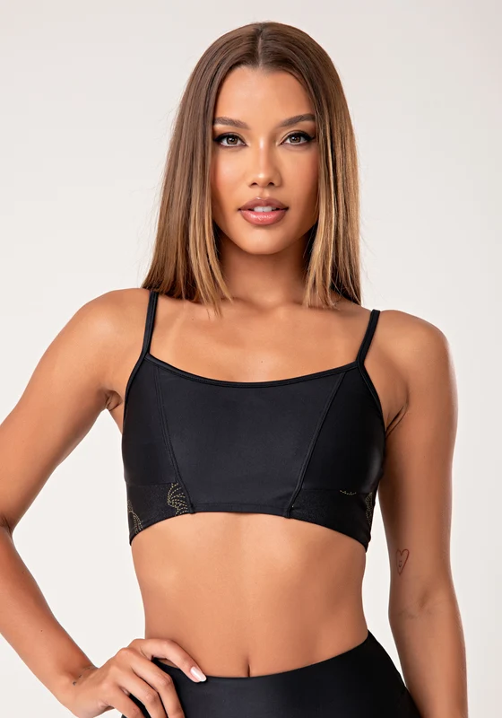 Top Fitness Feminino Preto De Alcinha Com Recortes Lush Dlk PRETO / P