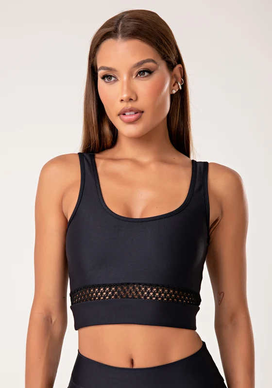 Top Fitness Feminino Preto Com Tela Lush Dlk PRETO / G