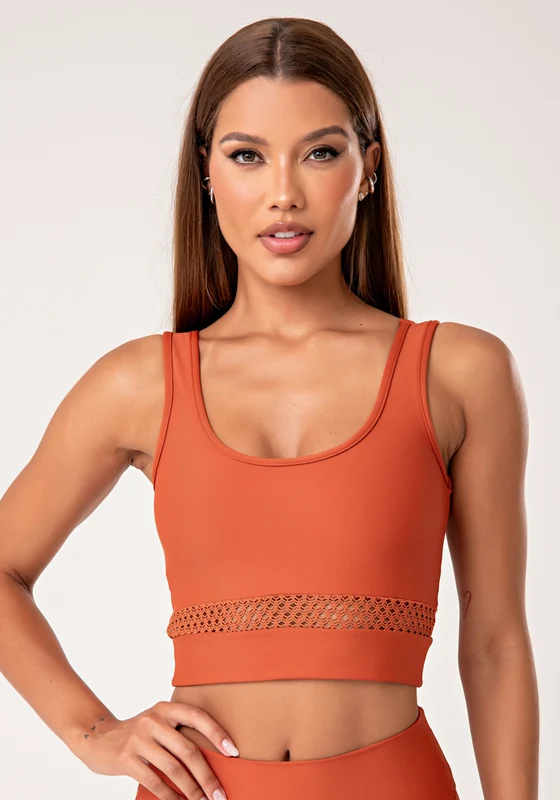 Top Fitness Feminino Terracota com Tela Lush Dlk LARANJA / M
