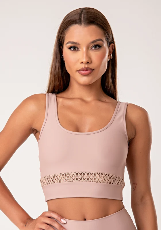 Top Fitness Feminino Nude com Tela Lush Dlk NUDE / G