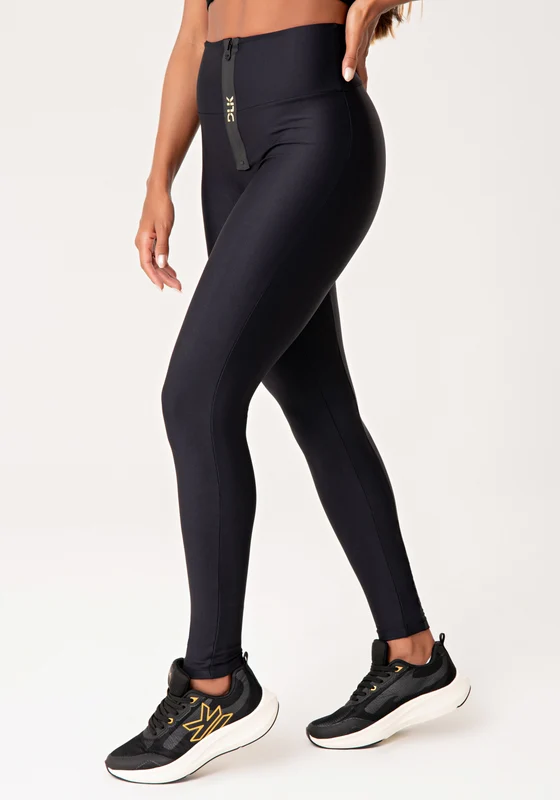 Legging Fitness Feminina Preto Com Zíper Emborrachado Lush Dlk PRETO / P