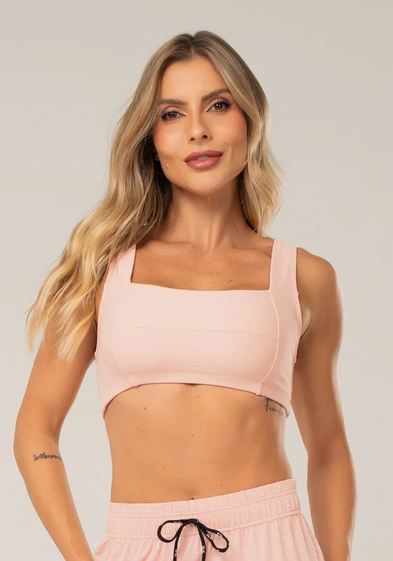 Top Fitness Feminino Rosê Com Decote Reto E Recortes Dlk ROSA / P
