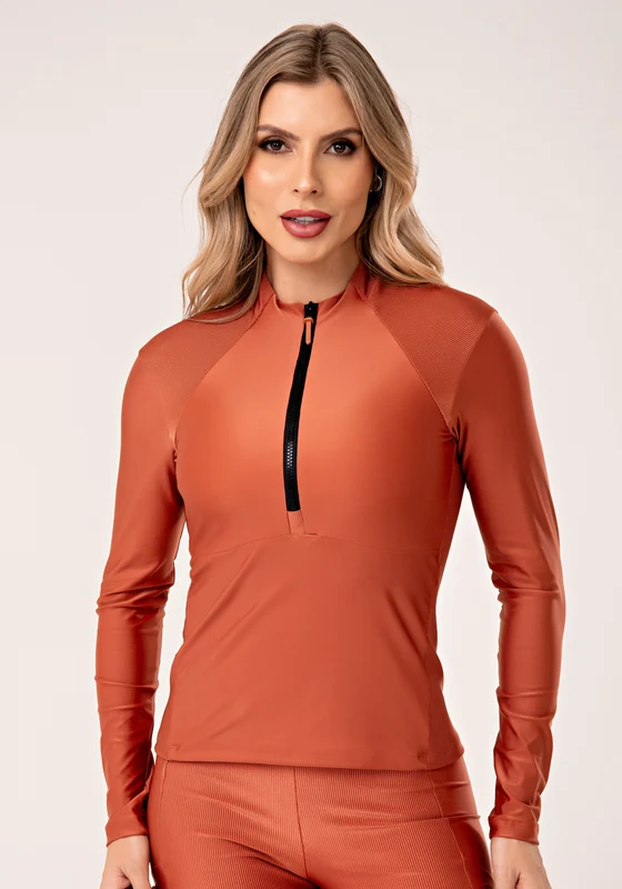 Casaco Feminino Terracota Gola Alta E Detalhe Canelado Lush Dlk LARANJA / P