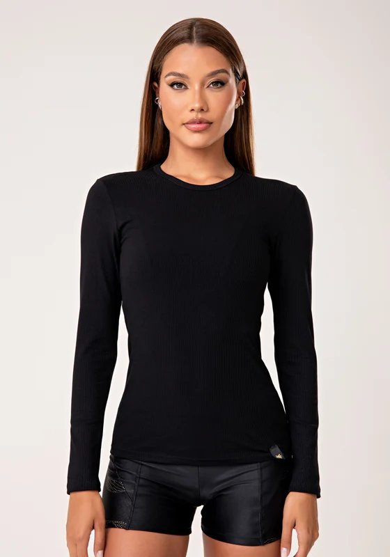 Blusa Feminina Manga Longa Preto Canelada Lush Dlk PRETO / P