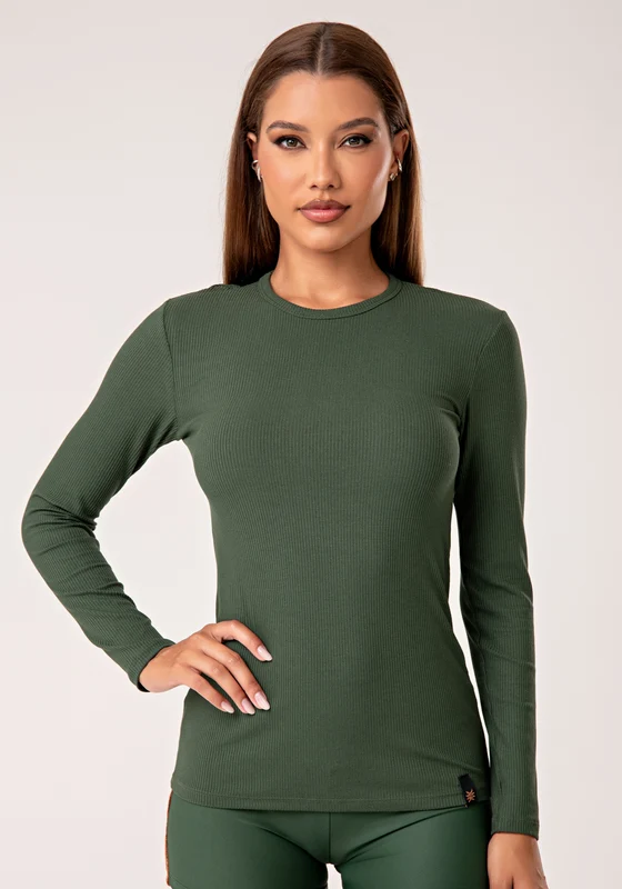 Blusa Feminina Manga Longa Verde Canelada Lush Dlk VERDE / GG