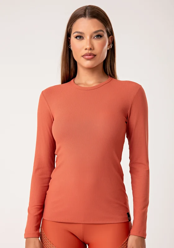Blusa Feminina Manga Longa Terracota Canelada Lush Dlk LARANJA / G