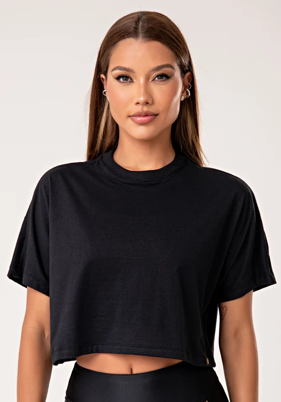 Cropped T-shirt Feminino De Algodão Preto Lush Dlk PRETO / P