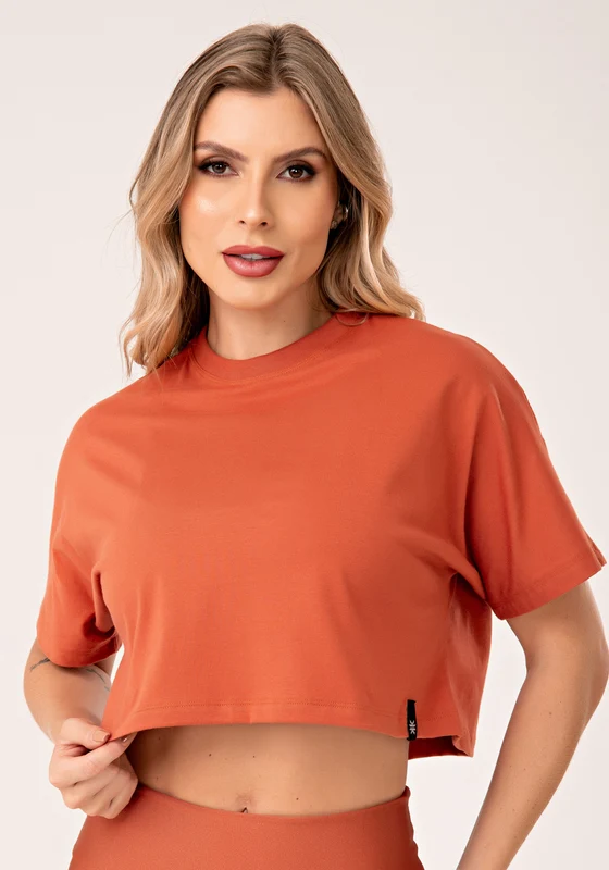 Cropped T-shirt Feminino de Algodão Terracota Lush Dlk LARANJA / M