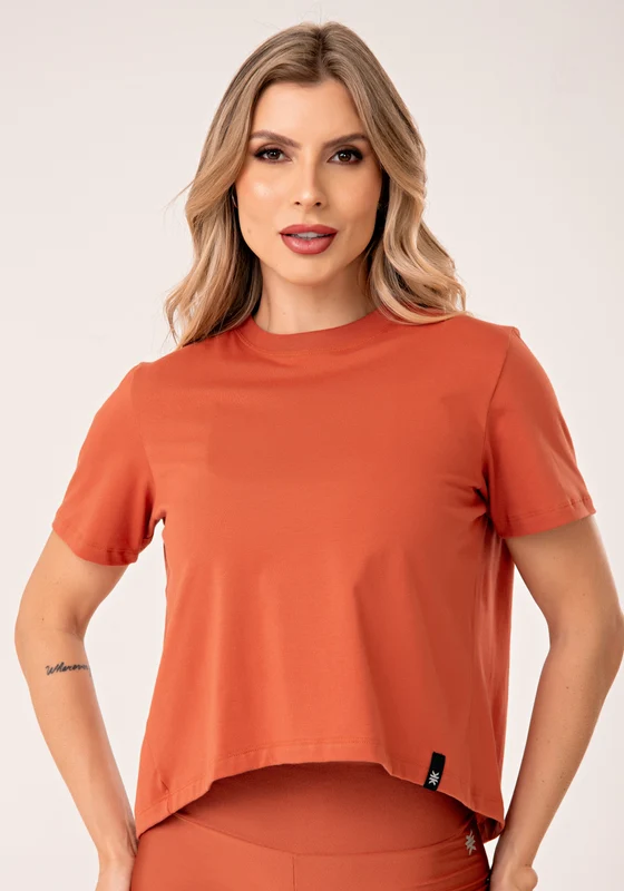 Blusa Feminina De Algodão Terracota Com Abertura Nas Costas Lush Dlk LARANJA / G