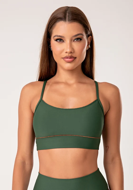 Top Fitness Feminino Verde Com Bojo E Detalhe Em Lurex Lush Dlk VERDE / M